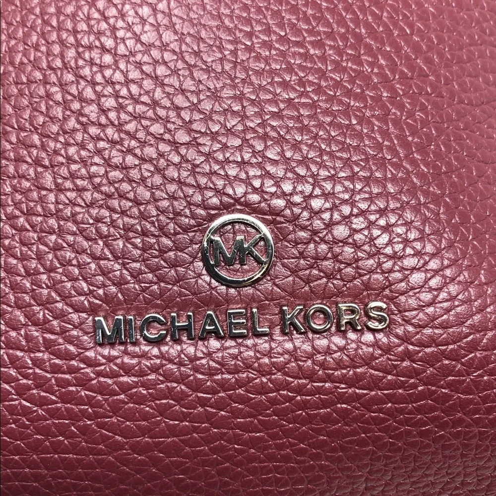 Michael Kors Kelsey Shoulder Tote Merlot Pebbled Leather SilverTone Hardware